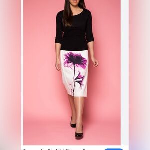 Worthington White Midi Skirt with Bold Purple Floral